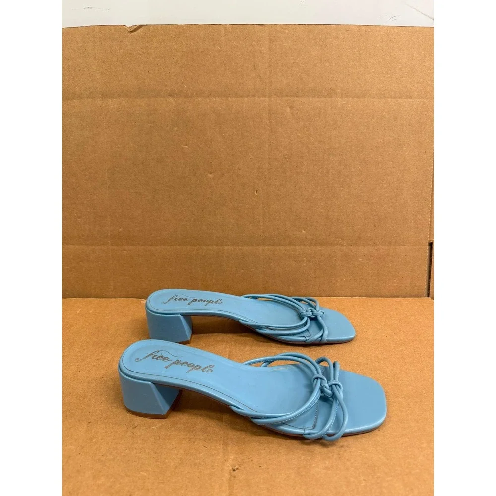 Free People Petra Leather Block Heel Sandals Light Blue Womens Size 41 EU
